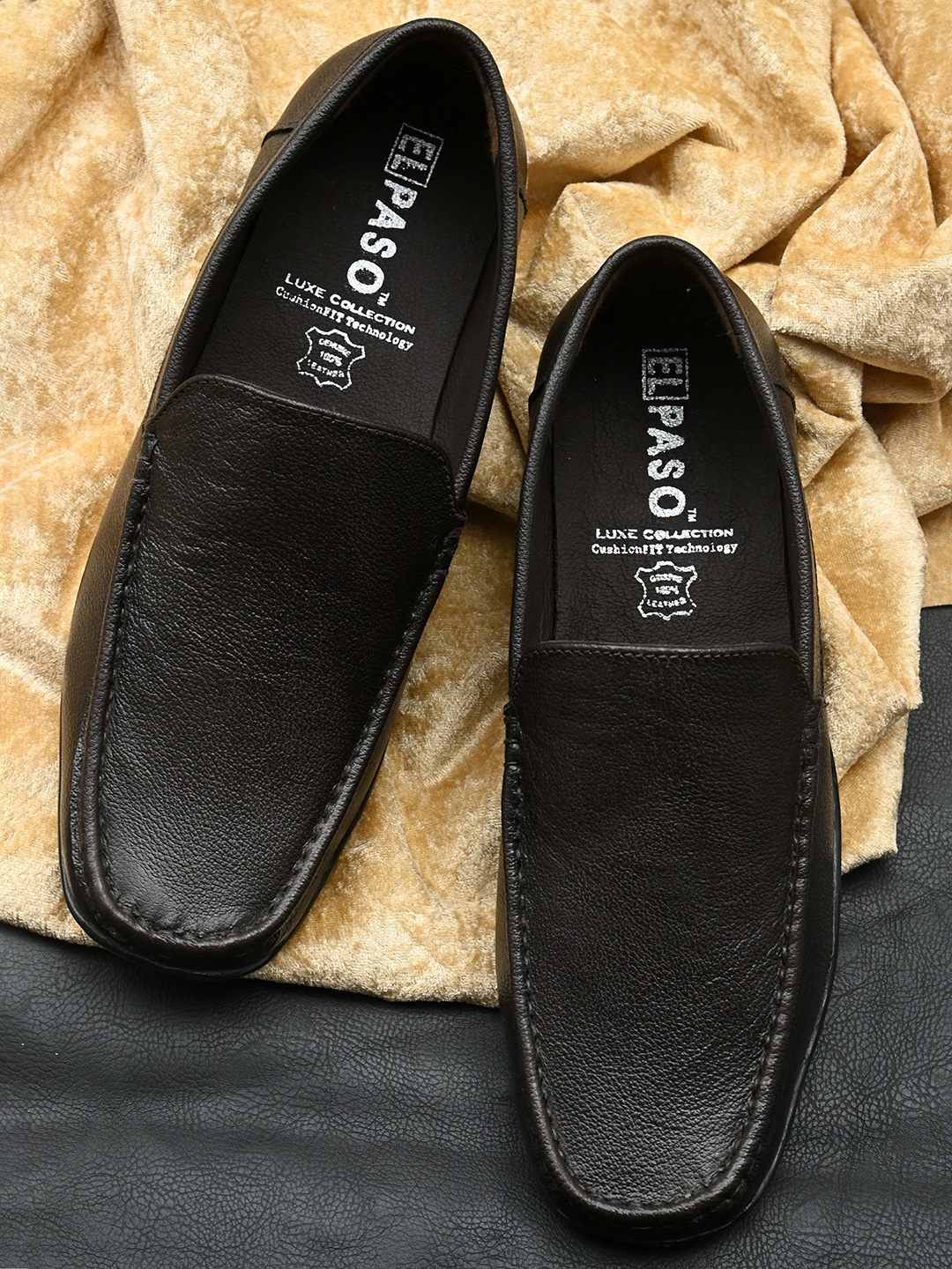 

El Paso Men Black Solid Leather Formal Loafers