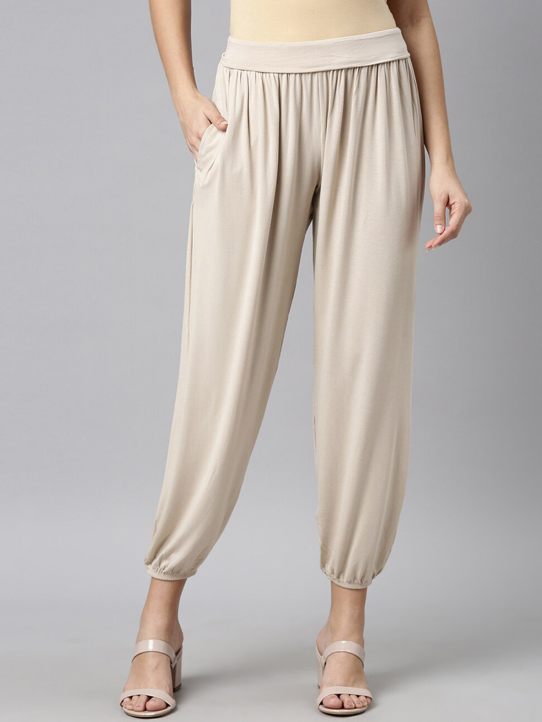

Go Colors Women Light Beige Solid Harem Pants