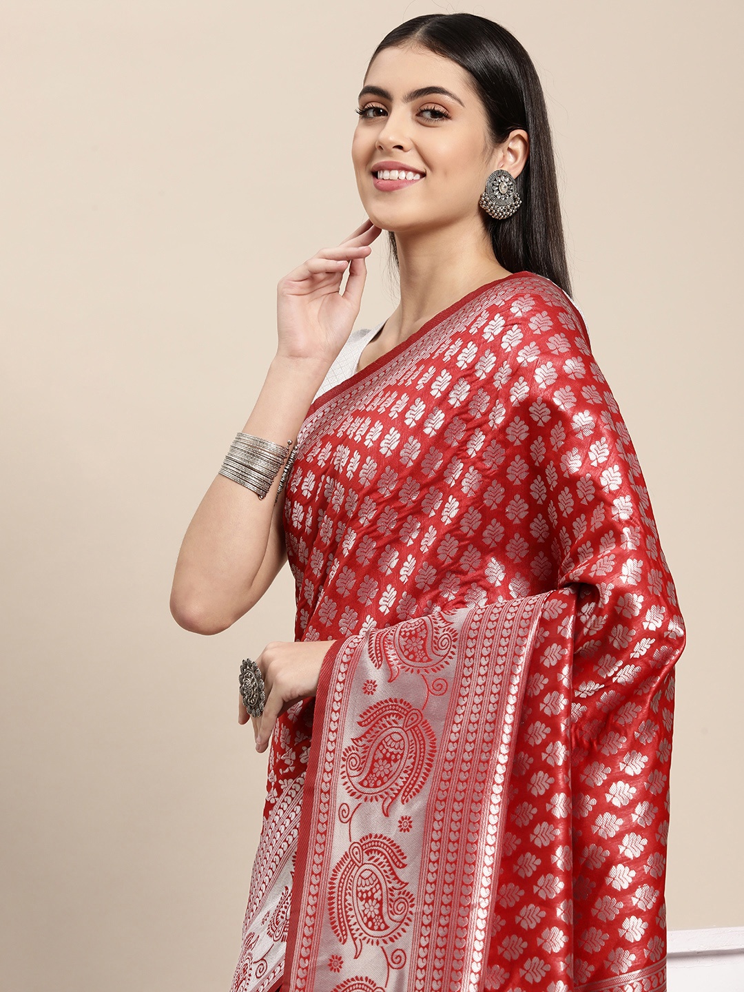 

KALINI Maroon & Silver Woven Design Banarasi Saree