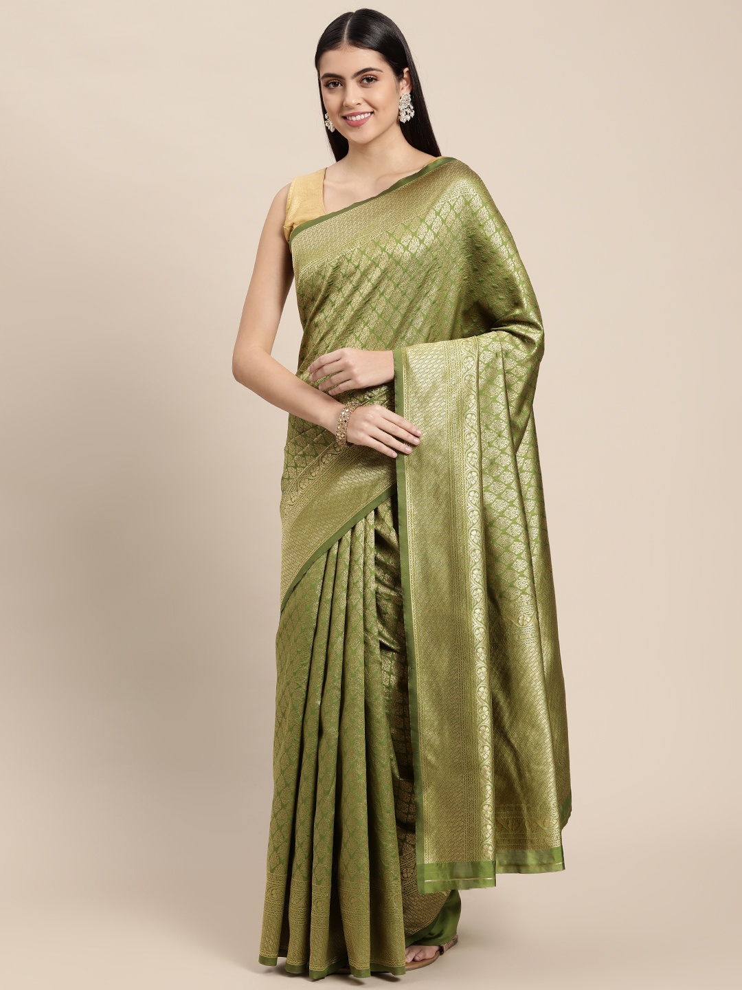 

KALINI Green & Silver Woven Design Banarasi Saree
