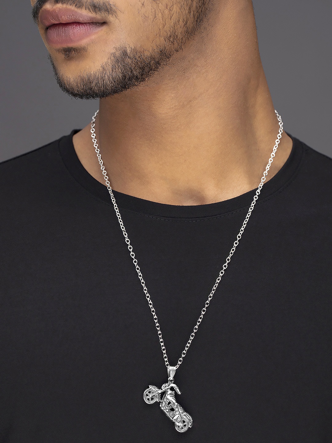 

Roadster Men Silver-Plated Bike Pendant Necklace