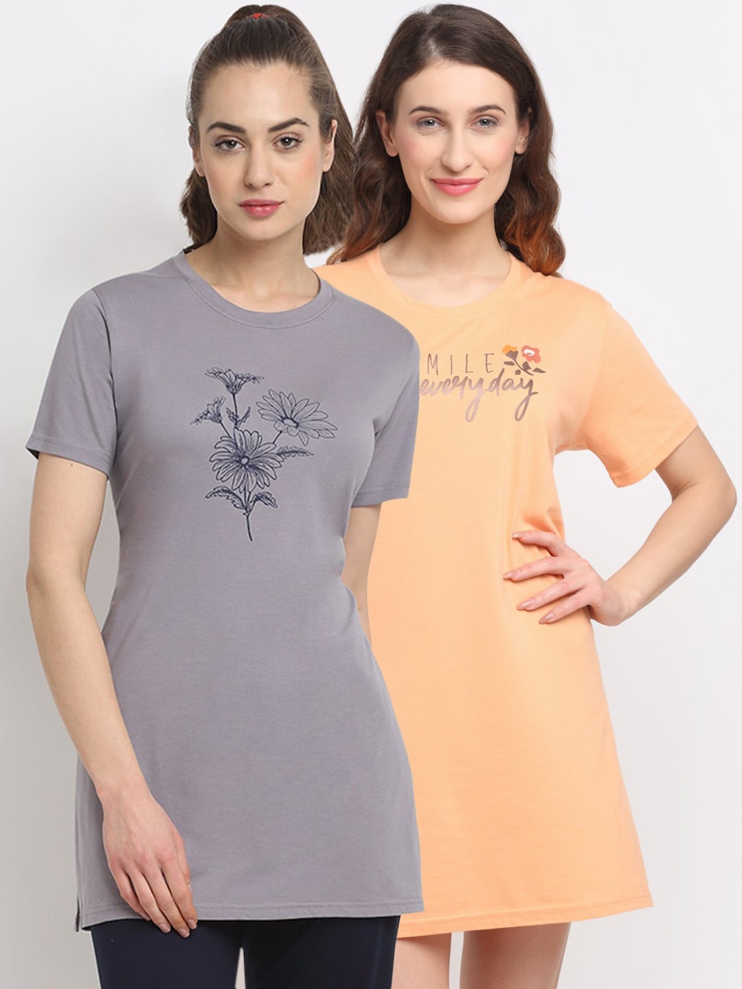 

Kanvin Women Pack Of 2 Solid Lounge T-Shirts, Orange