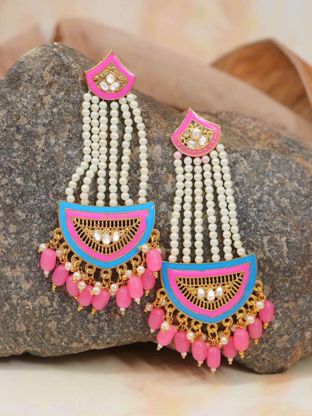 

Crunchy Fashion Pink Contemporary Chandbalis Earrings