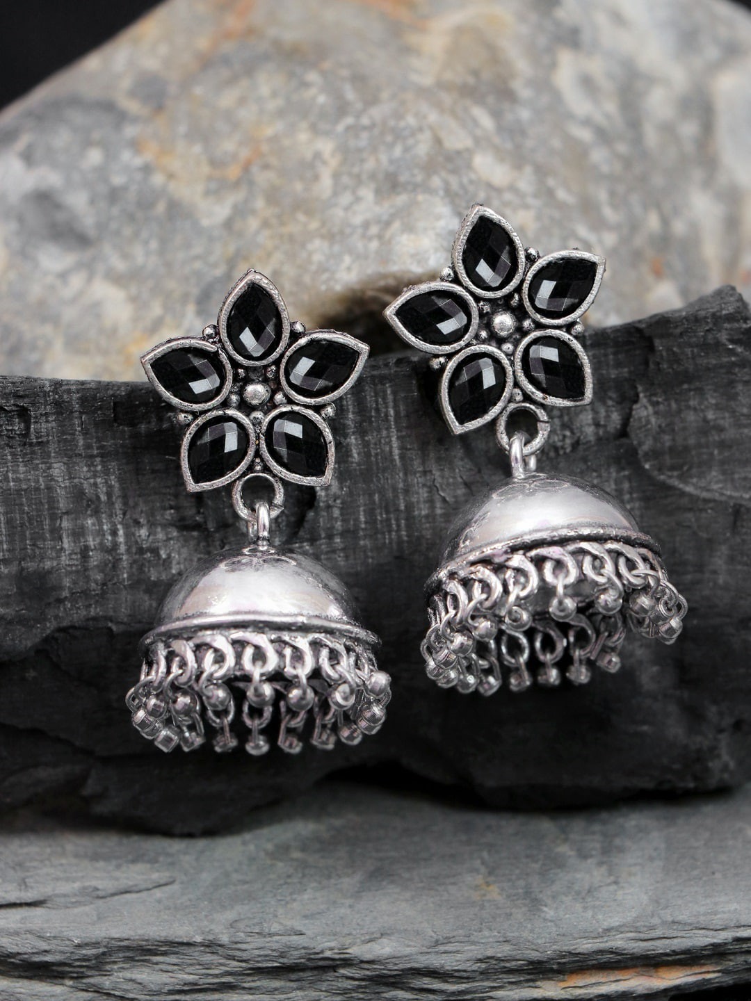 

Crunchy Fashion Black Contemporary Jhumkas Earrings