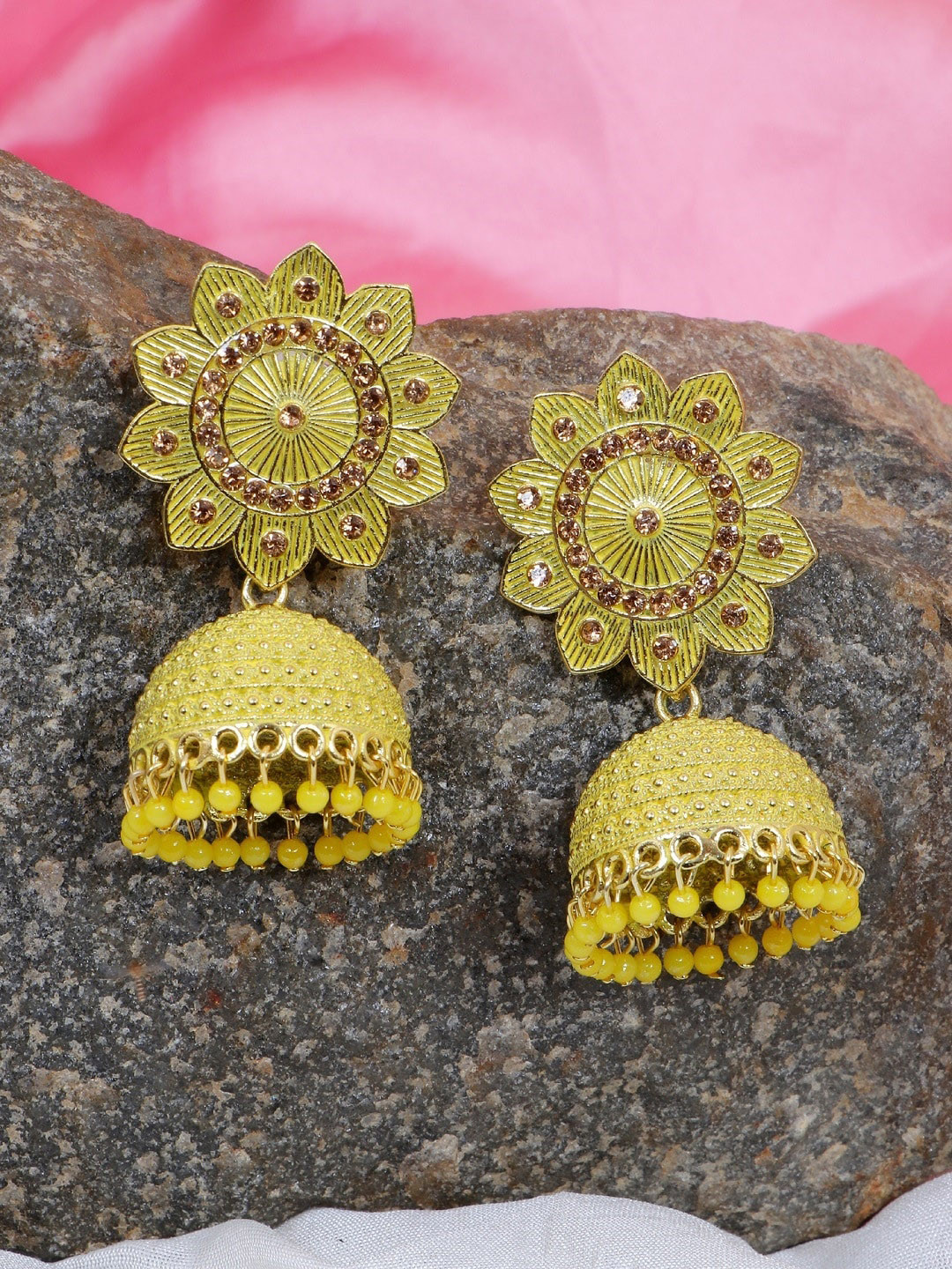 

Crunchy Fashion Yellow Contemporary Jhumkas Earrings