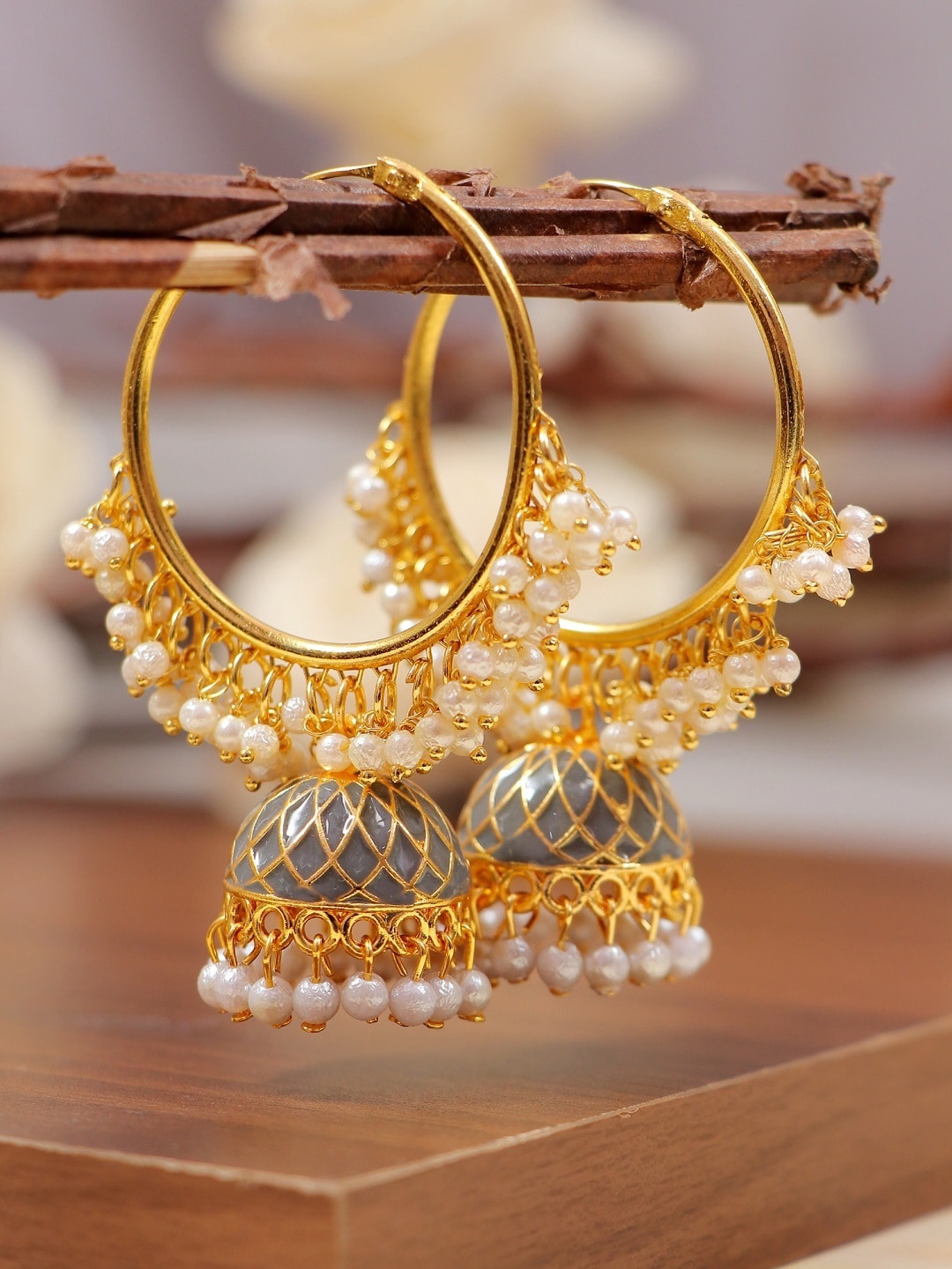 

Crunchy Fashion Grey Contemporary Jhumkas Earrings