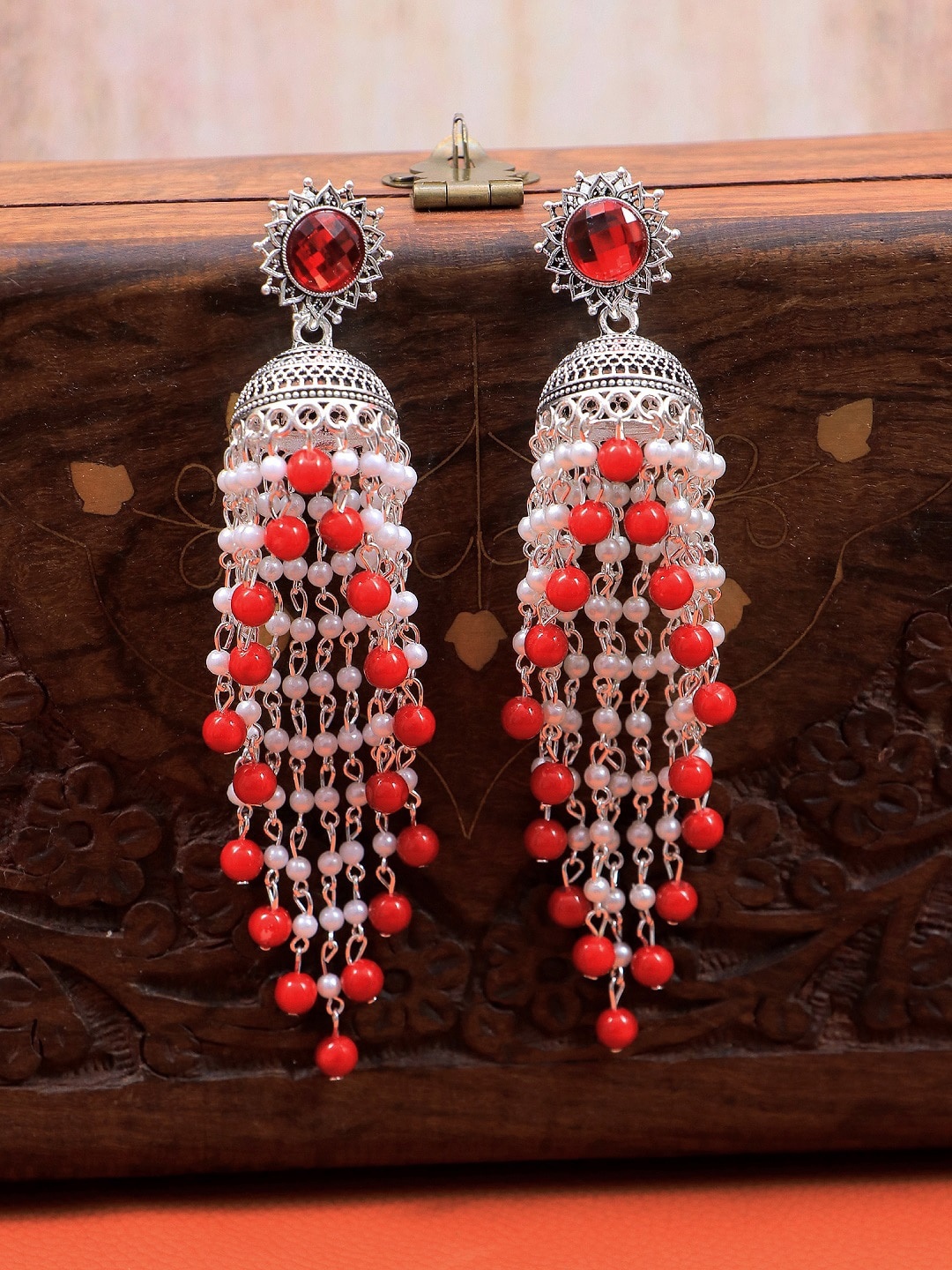 

Crunchy Fashion Red Contemporary Jhumkas Earrings