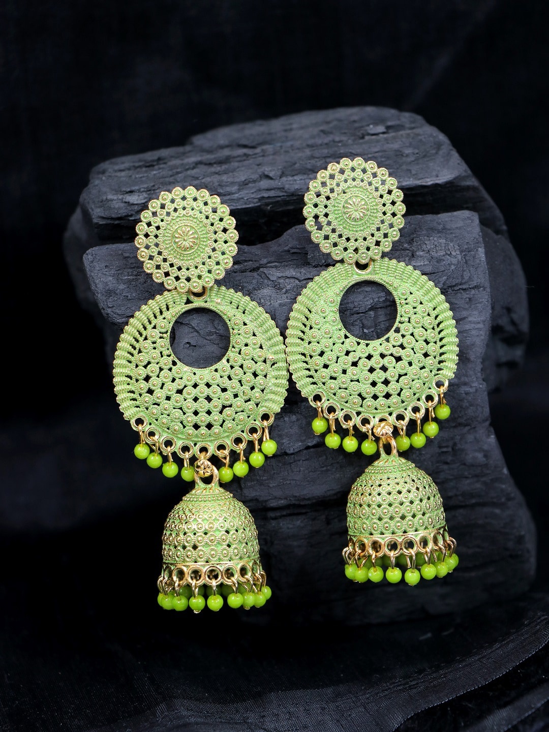 

Crunchy Fashion Green Contemporary Jhumkas Earrings