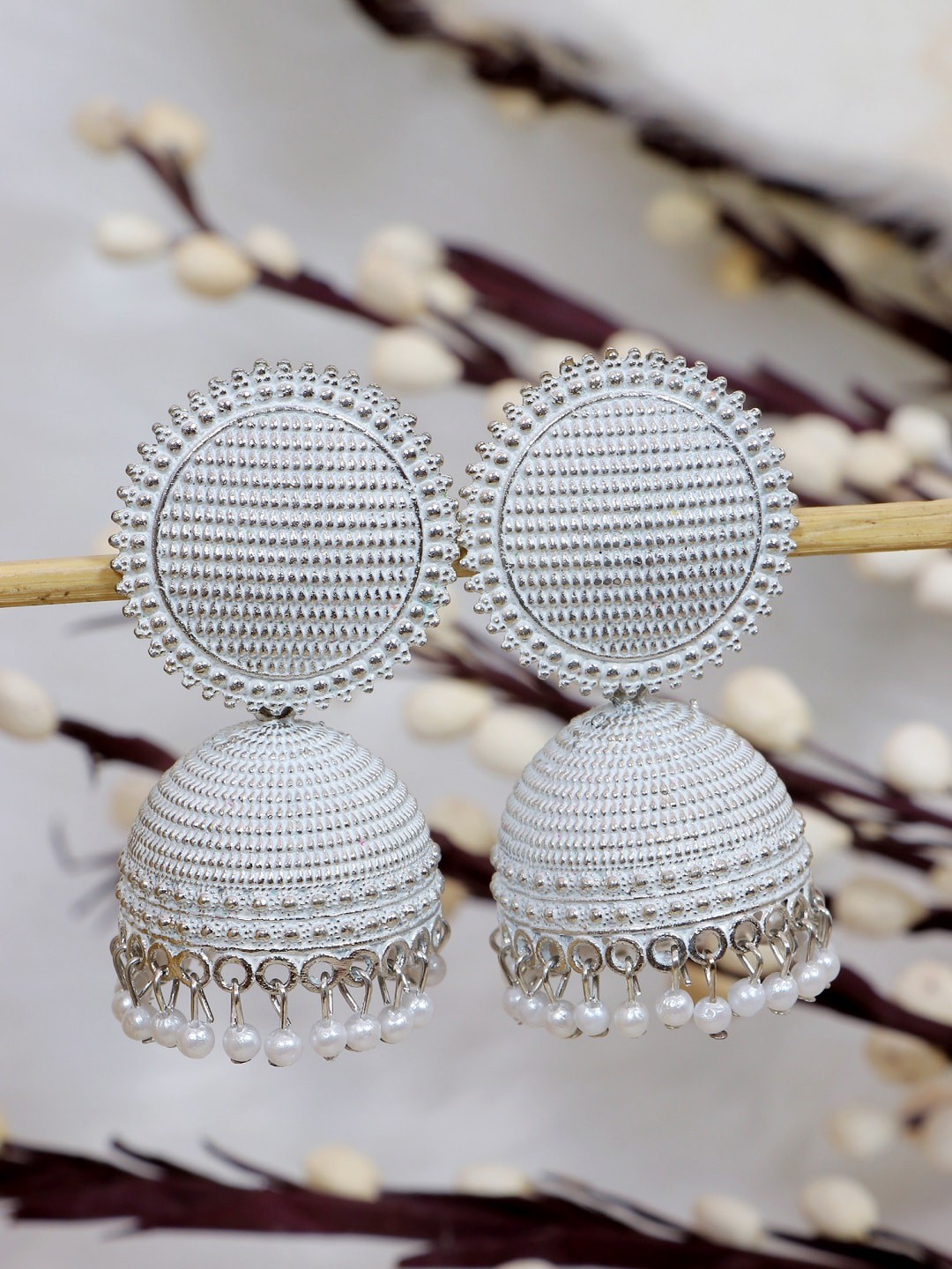 

Crunchy Fashion White Contemporary Jhumkas Earrings