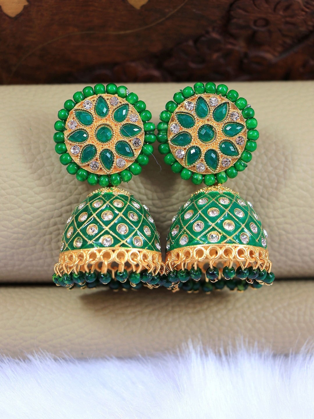 

Crunchy Fashion Green Contemporary Jhumkas Earrings