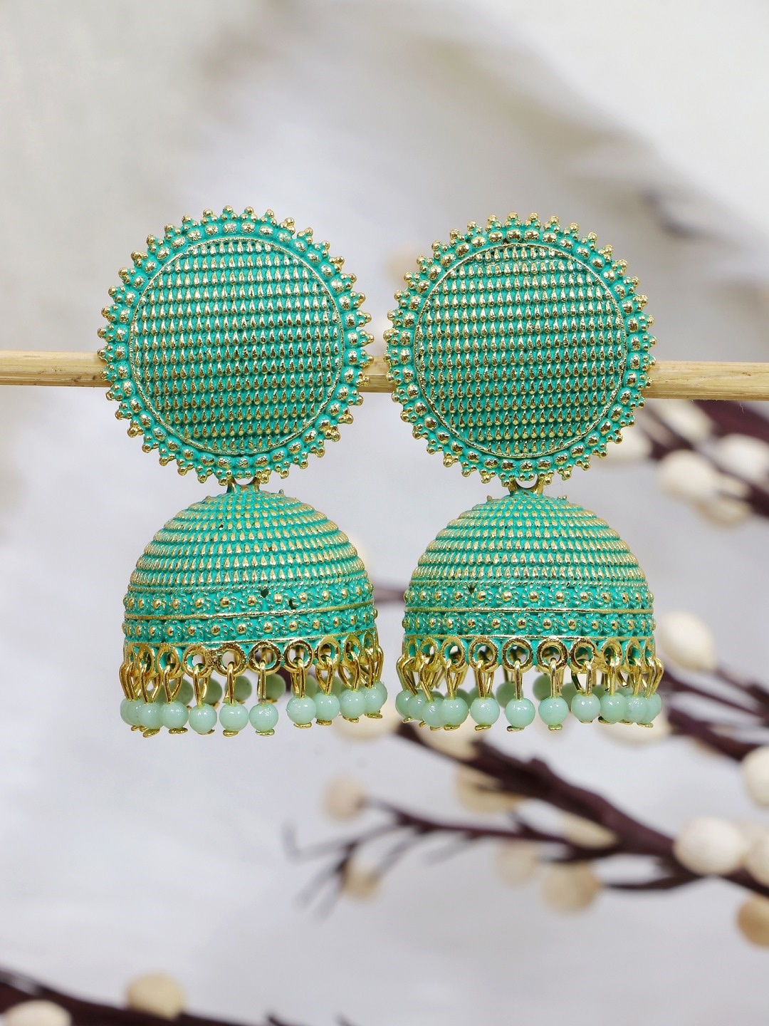 

Crunchy Fashion Green Contemporary Jhumkas Earrings