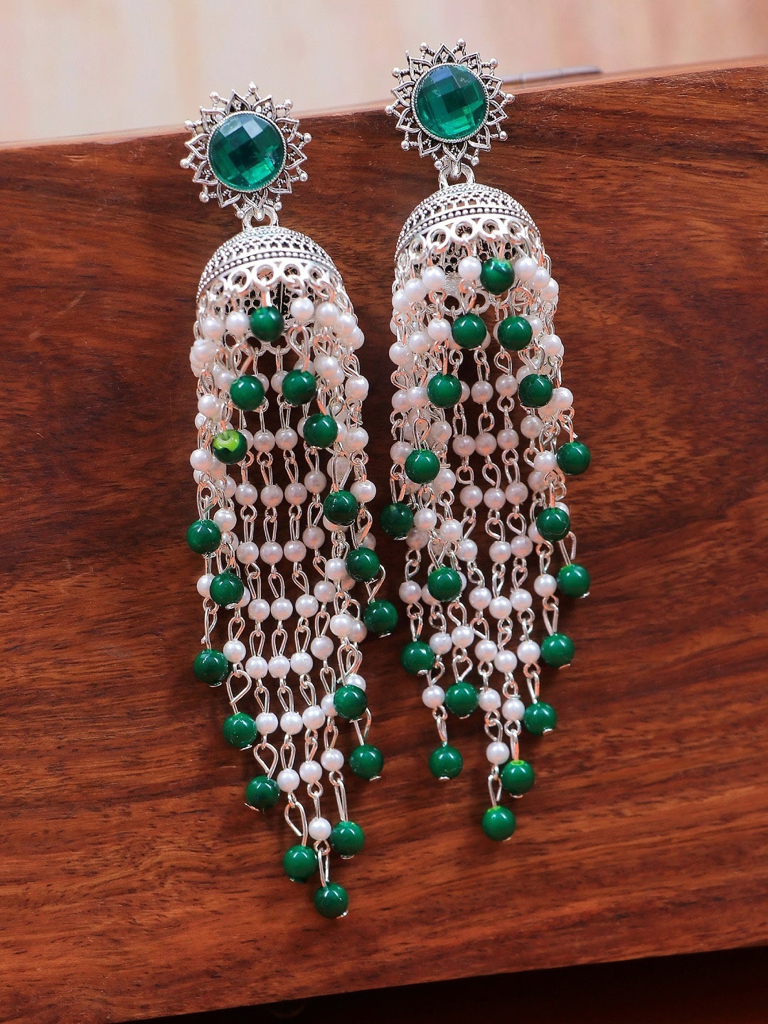 

Crunchy Fashion Green Contemporary Jhumkas Earrings