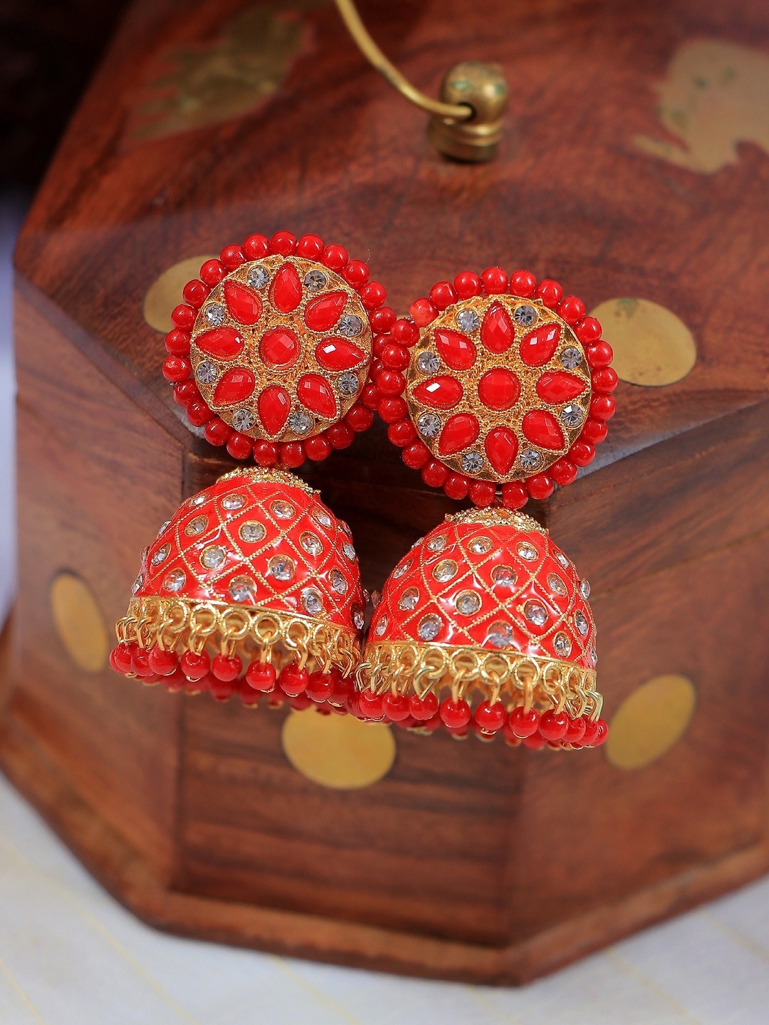 

Crunchy Fashion Red Contemporary Jhumkas Earrings