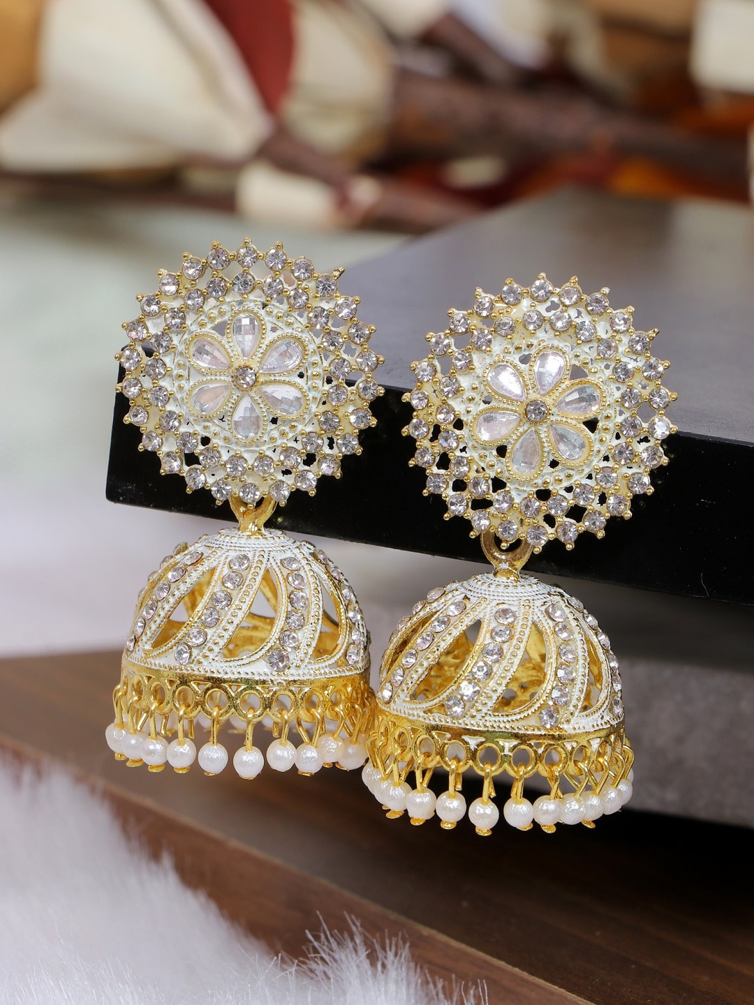 

Crunchy Fashion White Contemporary Jhumkas Earrings