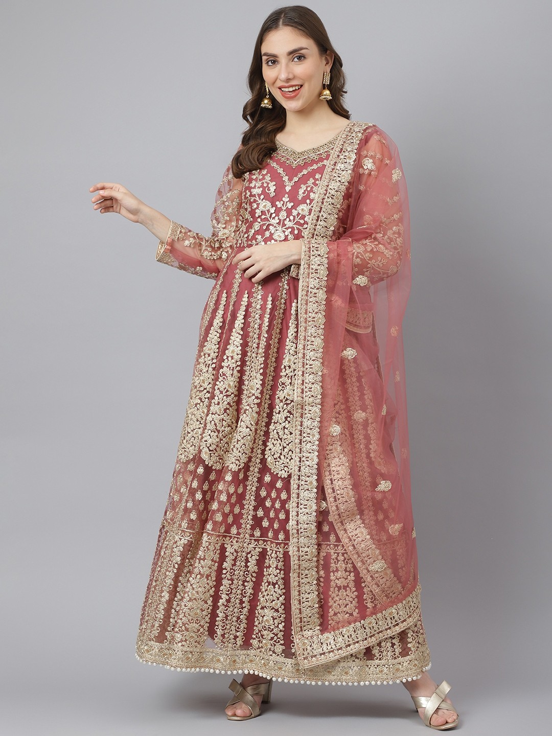 

Readiprint Fashions Women Pink & Golden Embroidered Unstitched Dress Material