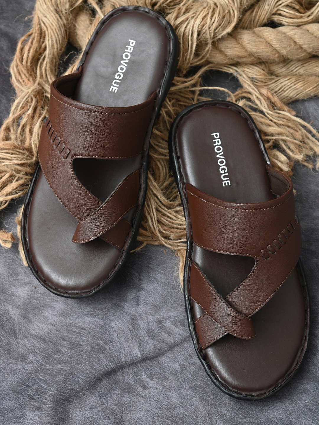 

Provogue Men Brown Faux Leather Comfort Sandals