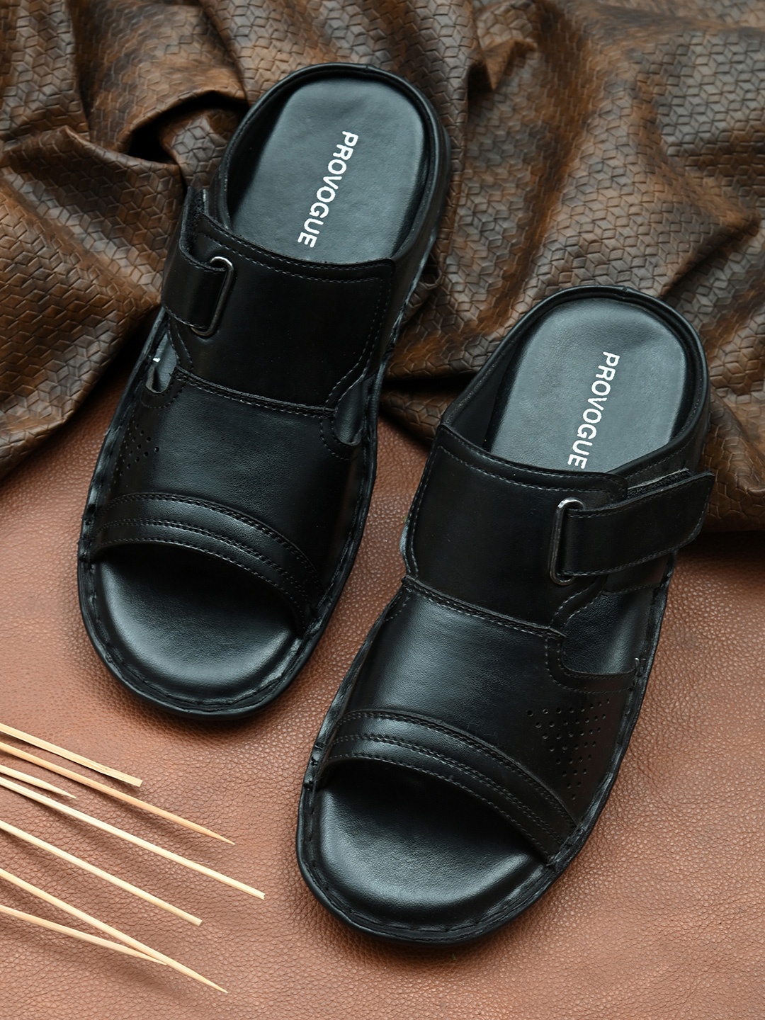 

Provogue Men Black Faux Leather Comfort Sandals