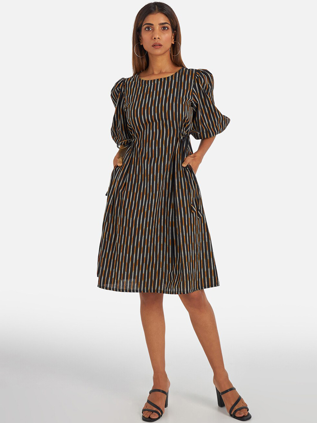 

Suta Women Black & Brown Striped Cotton Dress