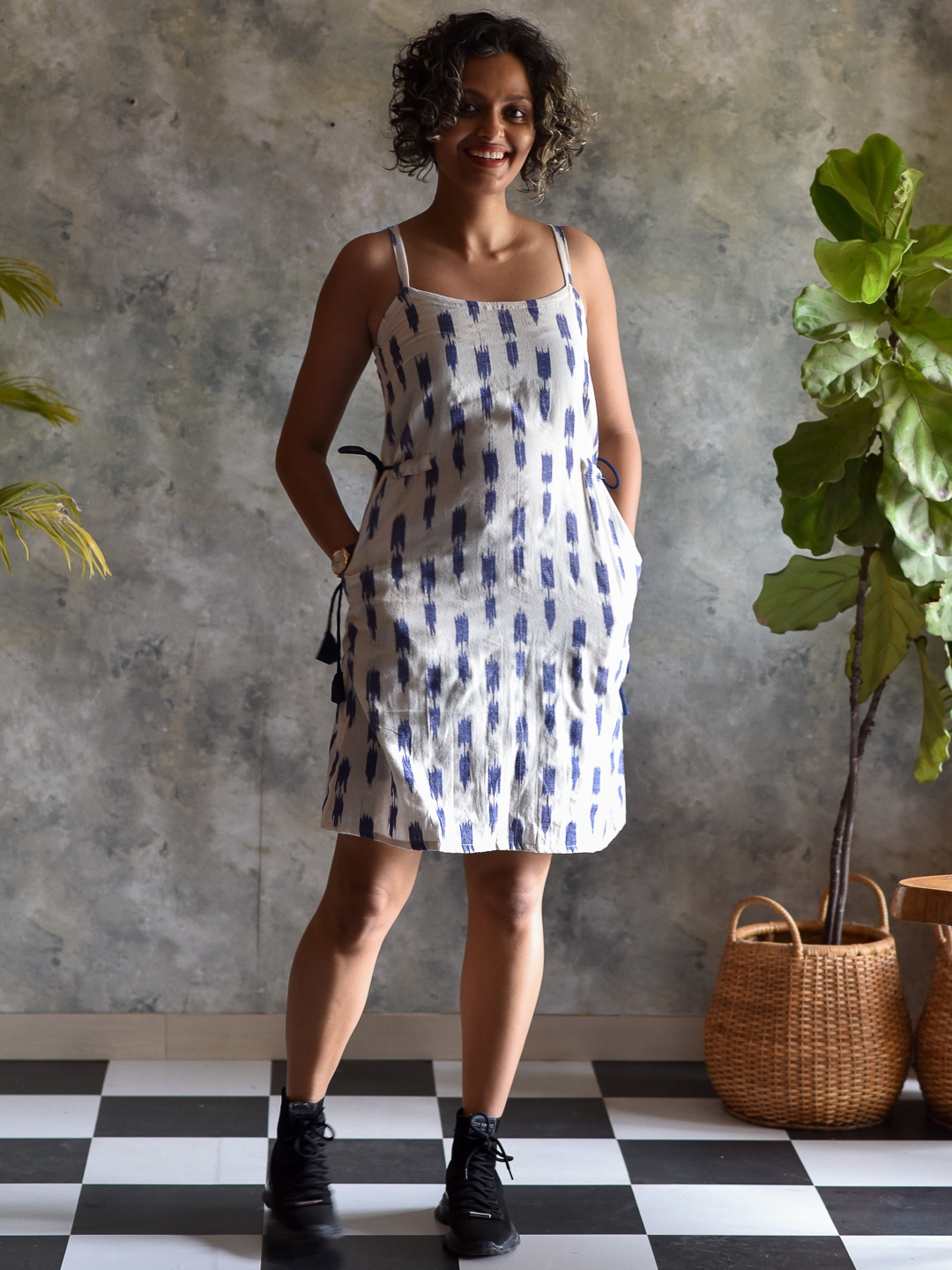 

Suta Women White & Blue Cotton A-Line Dress