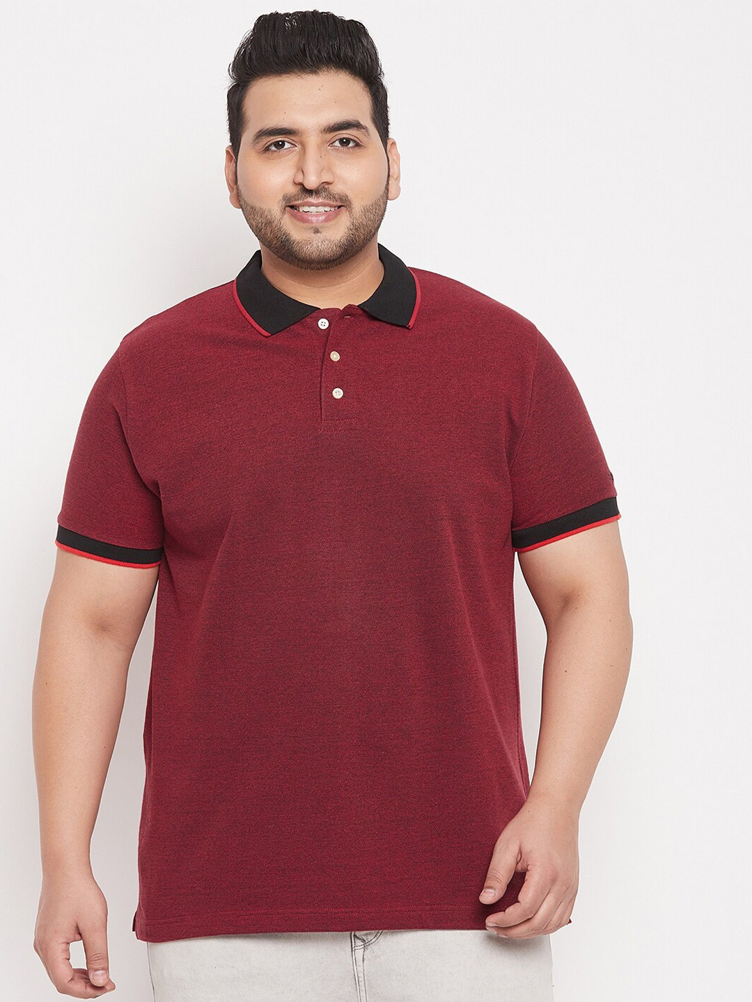 

bigbanana Men Plus Size Maroon Polo Collar T-shirt