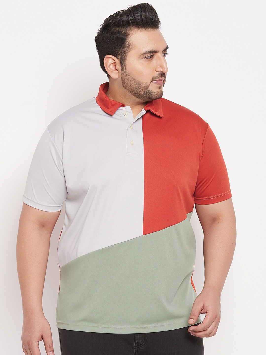 

bigbanana Men Plus Size Multicoloured Colourblocked Polo Collar T-shirt, Multi