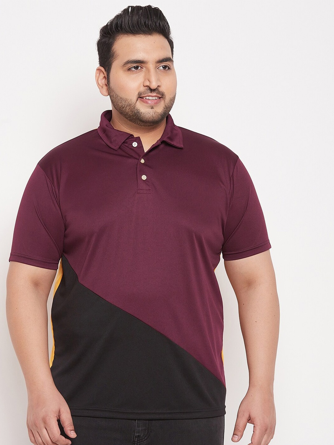 

bigbanana Men Plus Size Multicoloured Polo Collar T-shirt, Multi