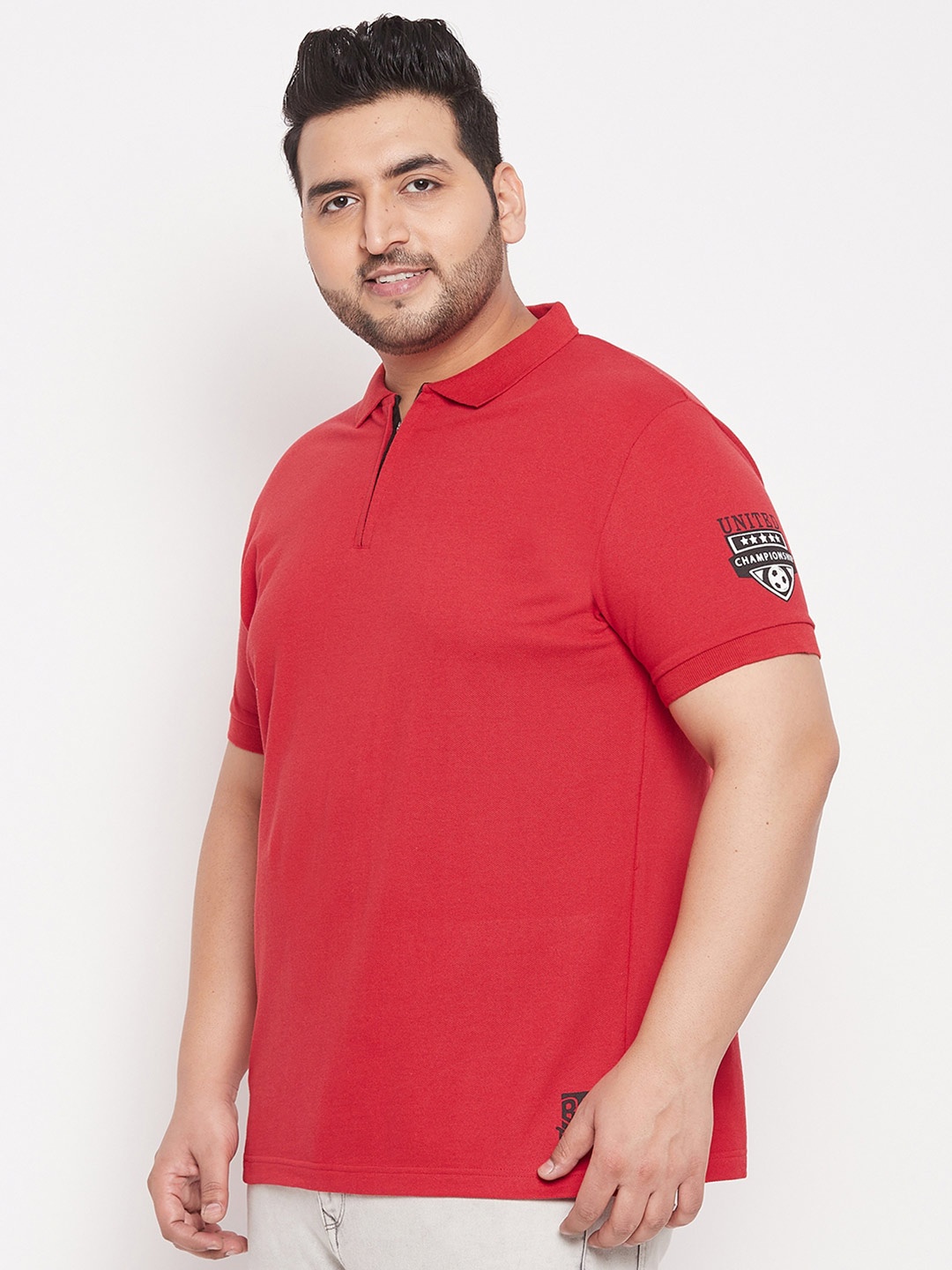 

bigbanana Men Plus Size Red Polo Collar Applique T-shirt