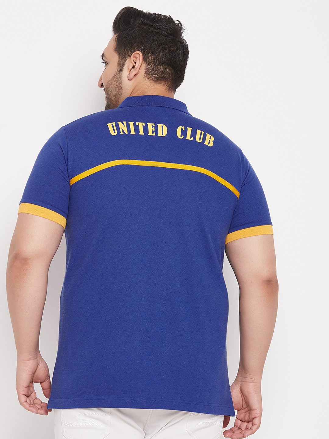 

bigbanana Men Plus Size Blue Typography Polo Collar T-shirt
