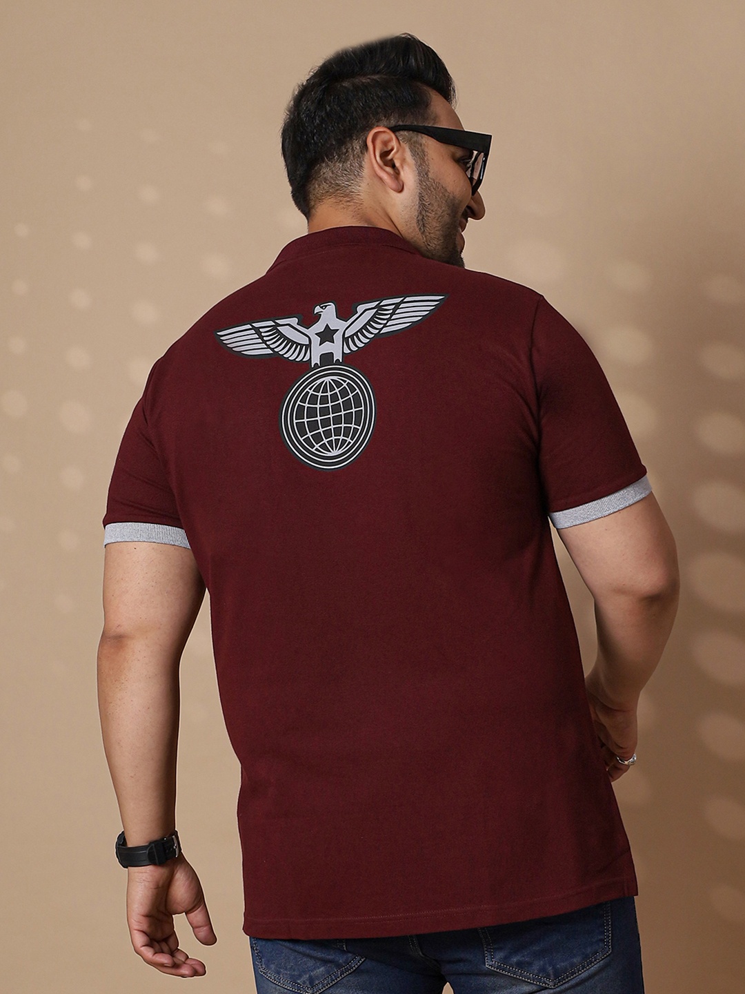 

bigbanana Men Plus Size Maroon Polo Collar T-shirt