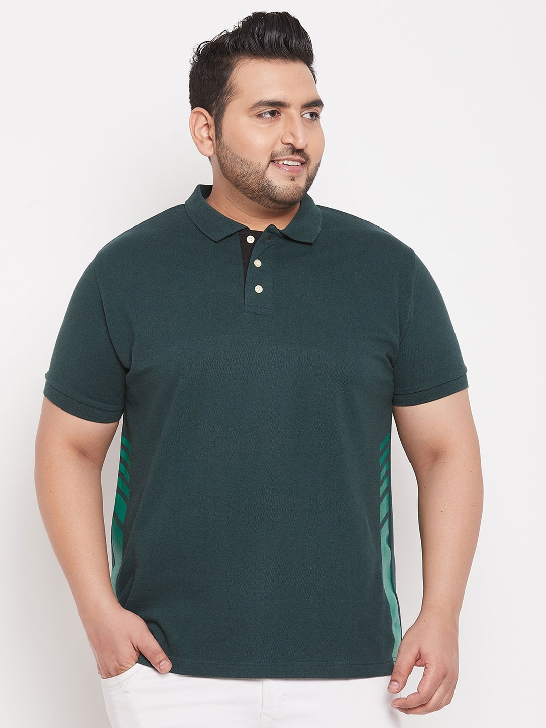 

bigbanana Men Plus Size Green Polo Collar T-shirt