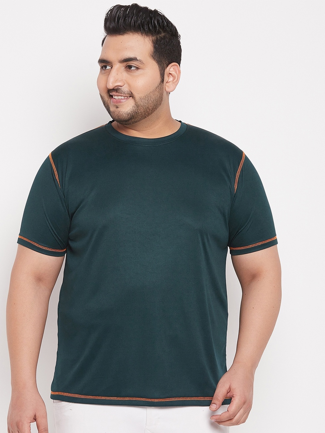 

bigbanana Men Plus Size Green Round Neck Tshirt