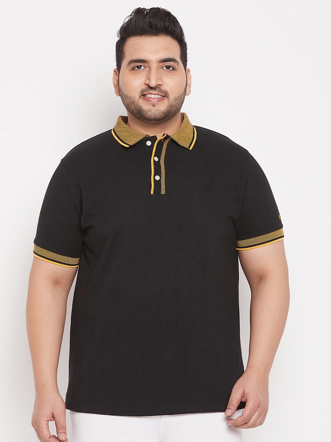 

bigbanana Men Plus Size Black Polo Collar T-shirt