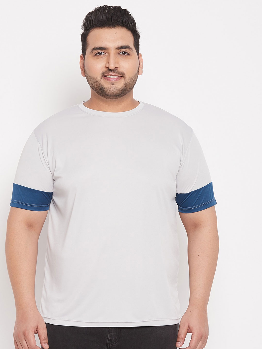 

bigbanana Men Plus Size Grey Round Neck Tshirt