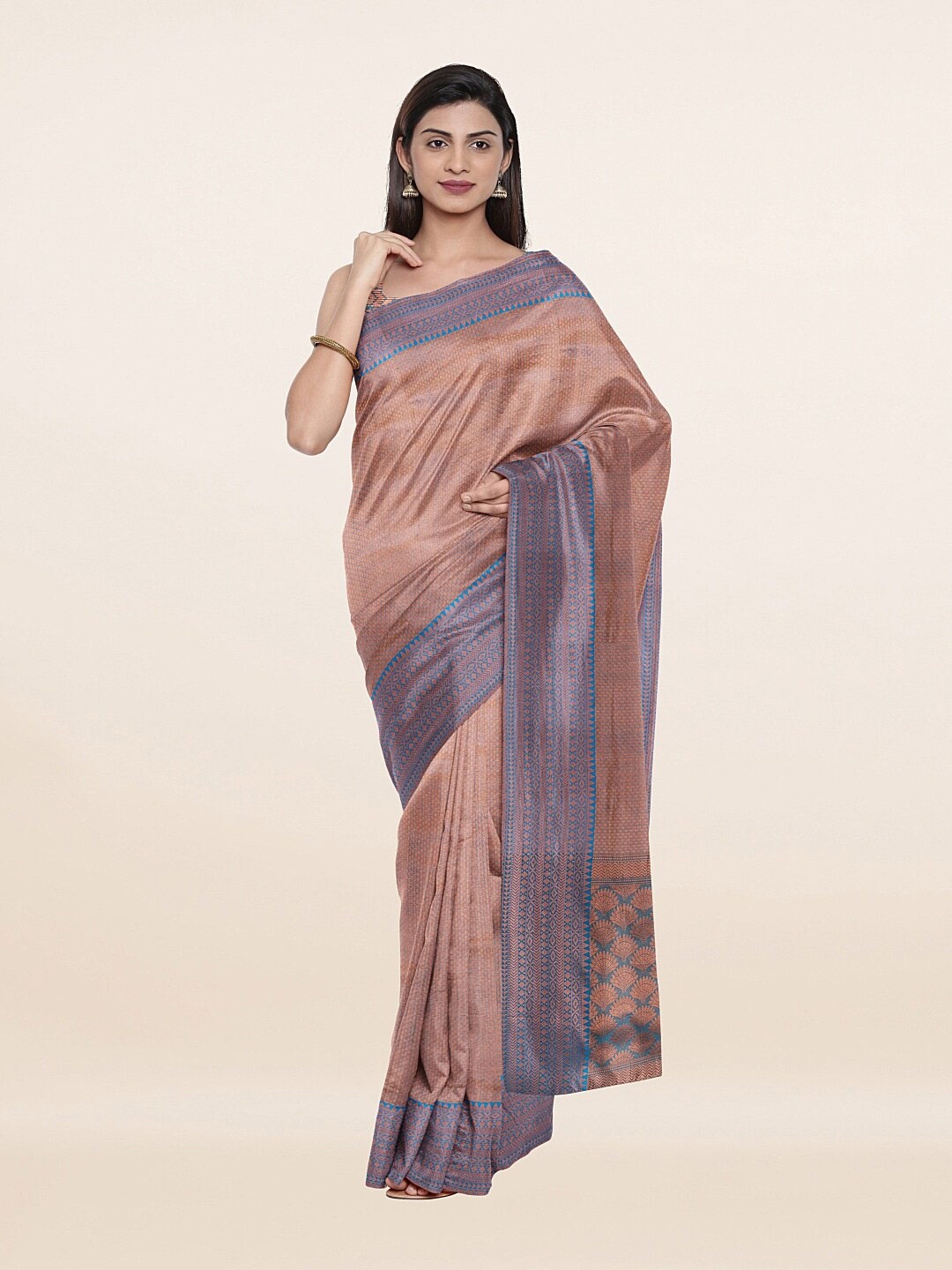 

Pothys Blue & Copper-Toned Woven Design Zari Art Dupion Saree