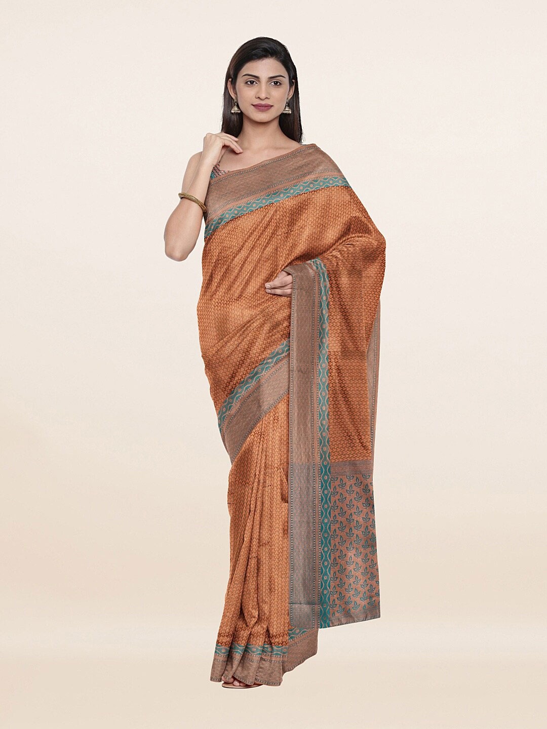 

Pothys Rust & Copper-Toned Woven Design Zari Art Silk Saree