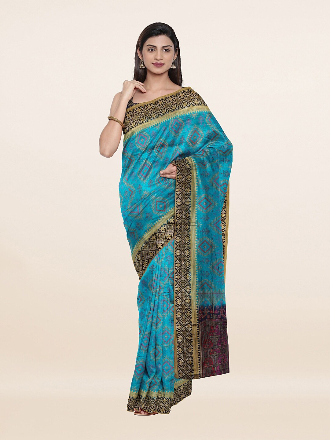 

Pothys Blue & Purple Ethnic Motifs Art Silk Saree