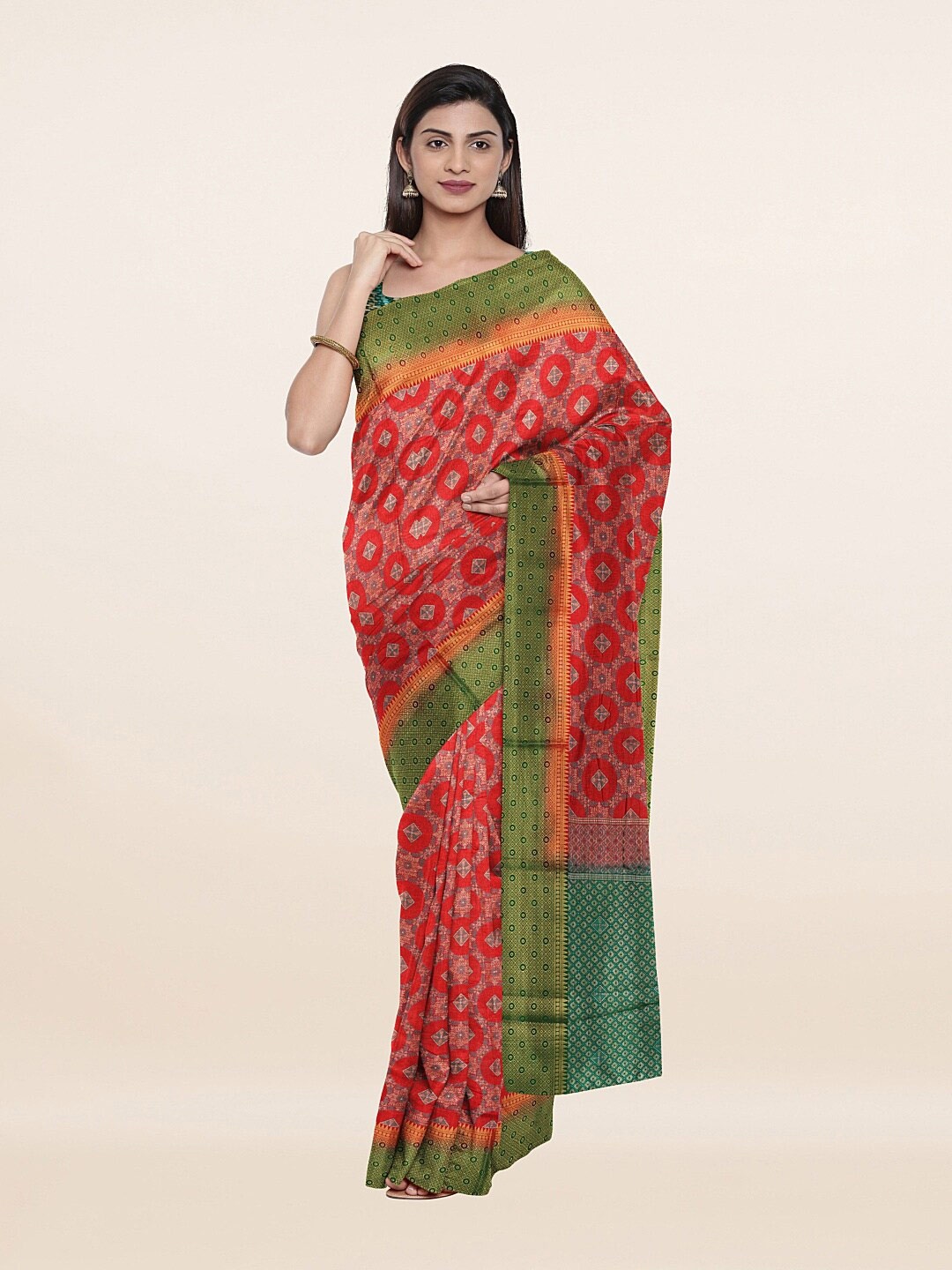 

Pothys Red & Green Ethnic Motifs Zari Art Silk Saree