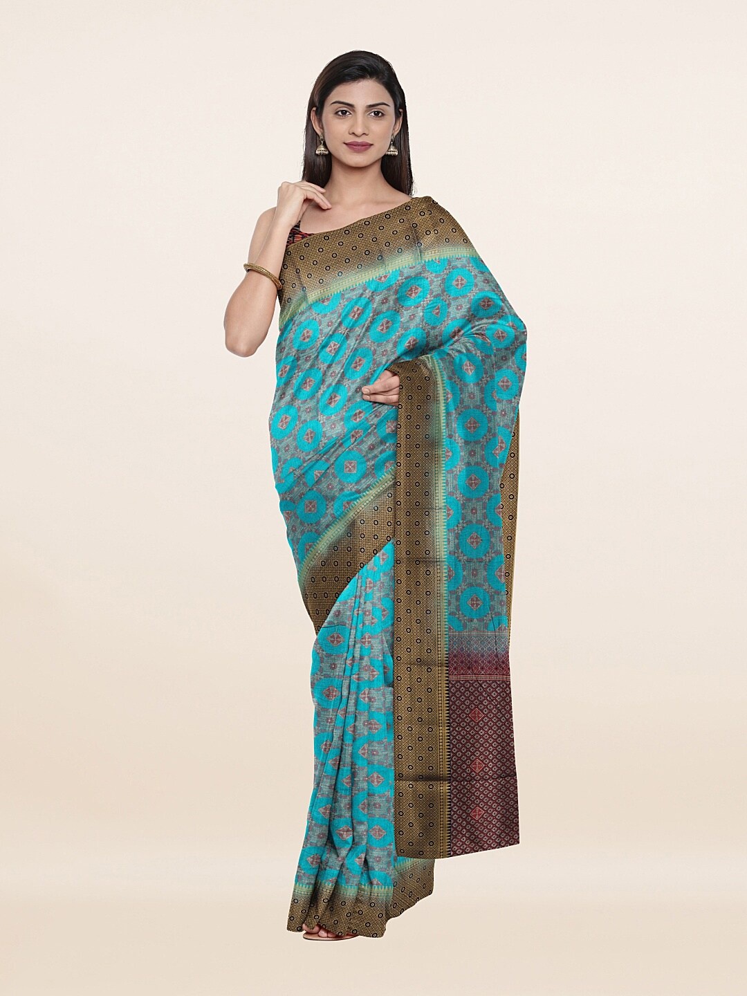 

Pothys Blue & Brown Woven Design Art Silk Saree