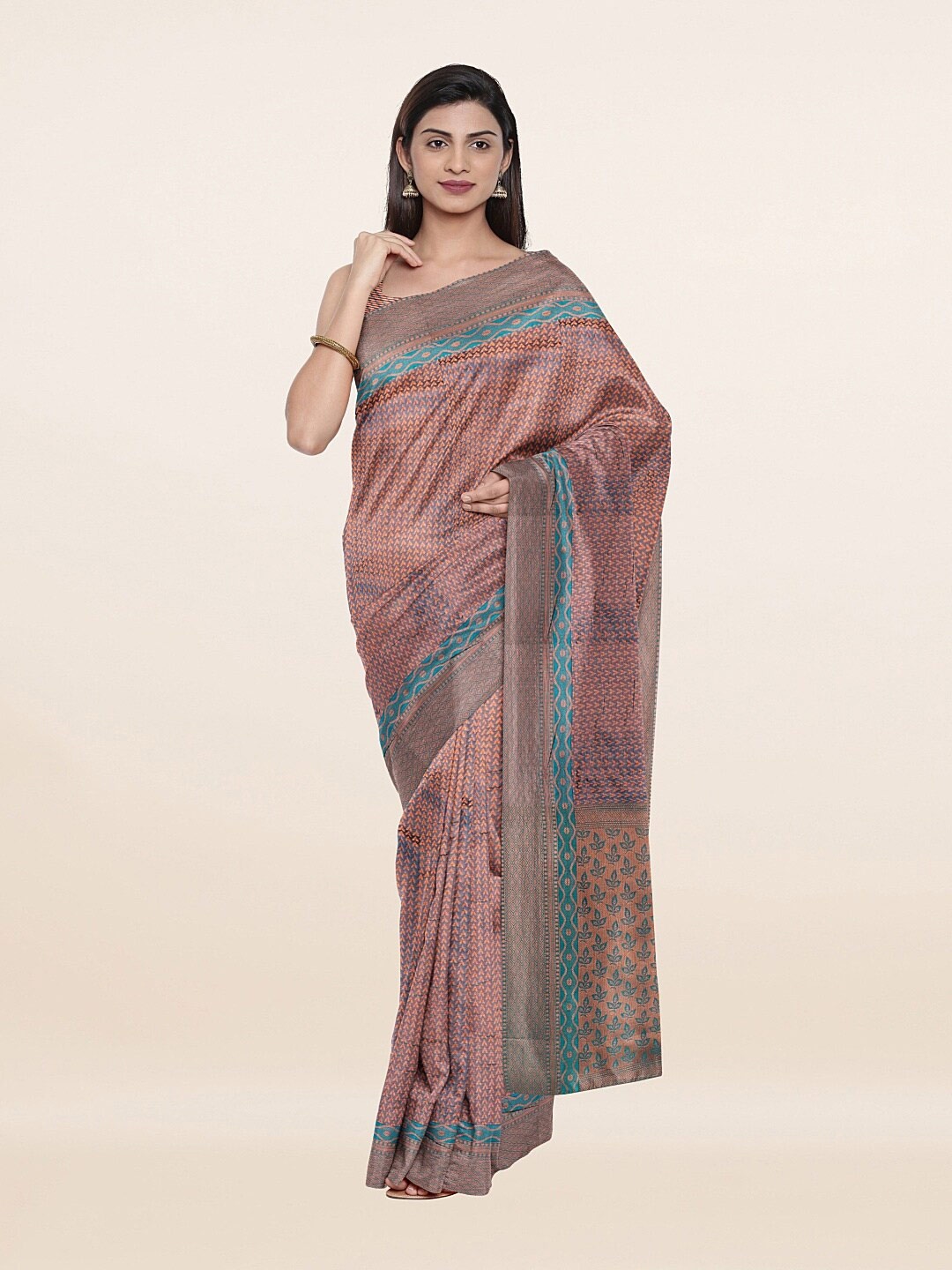 

Pothys Blue & Copper-Toned Ethnic Motifs Zari Art Silk Saree