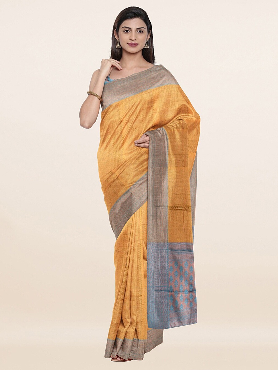 

Pothys Yellow & Blue Ethnic Motifs Zari Art Silk Saree