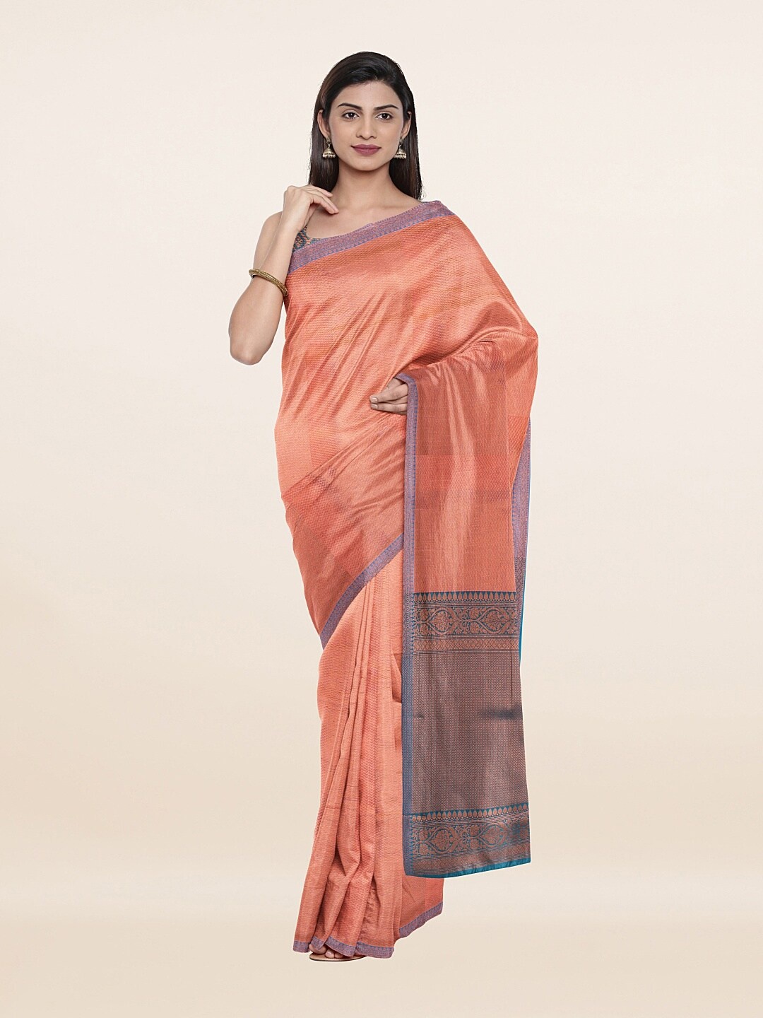 

Pothys Pink & Copper-Toned Floral Zari Art Silk Saree
