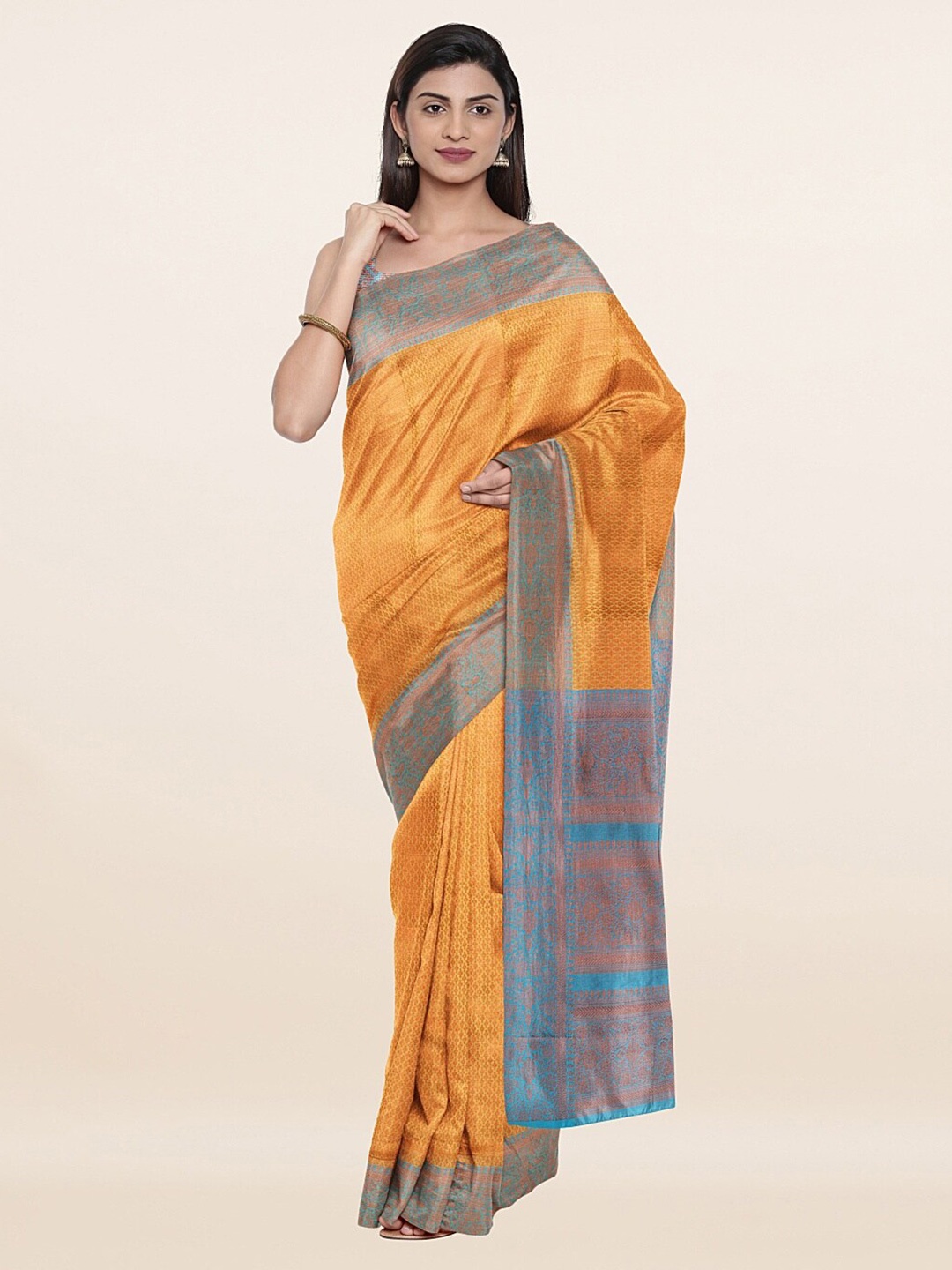 

Pothys Orange & Blue Ethnic Motifs Zari Art Silk Saree