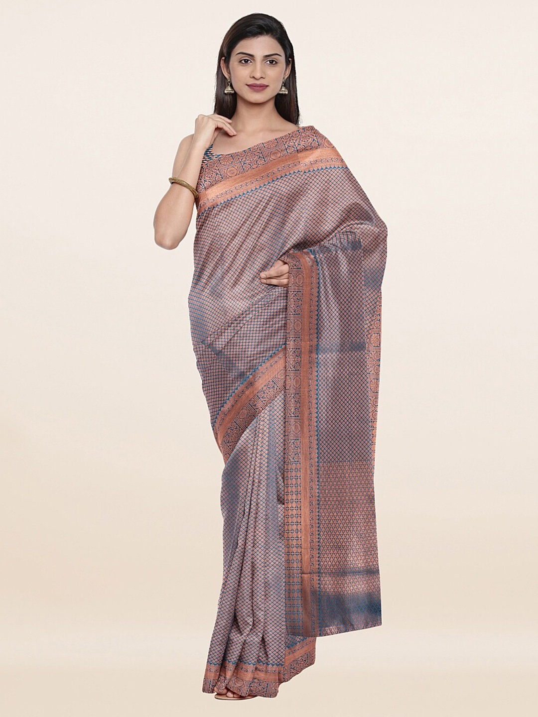 

Pothys Blue & Copper-Toned Woven Design Zari Art Silk Saree