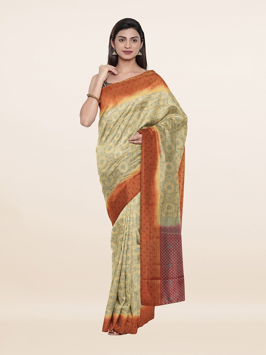 

Pothys Cream-Coloured & Maroon Ethnic Motifs Art Silk Saree