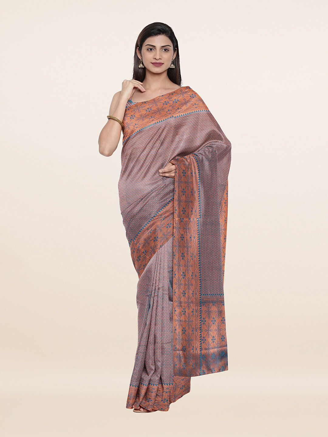 

Pothys Blue & Copper-Toned Woven Design Zari Art Silk Saree