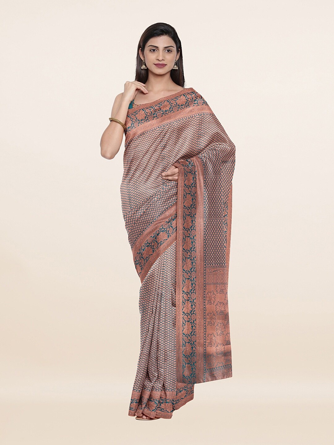 

Pothys Green & Gold-Toned Ethnic Motifs Art Silk Saree