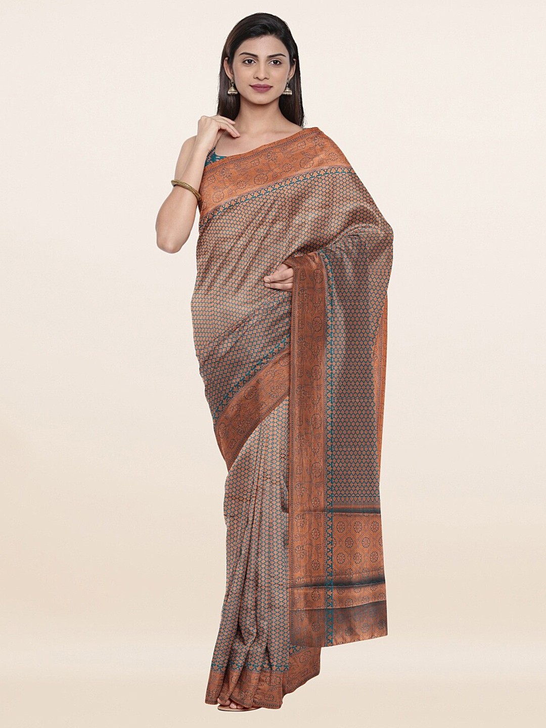 

Pothys Green & Brown Ethnic Motifs Zari Art Silk Saree