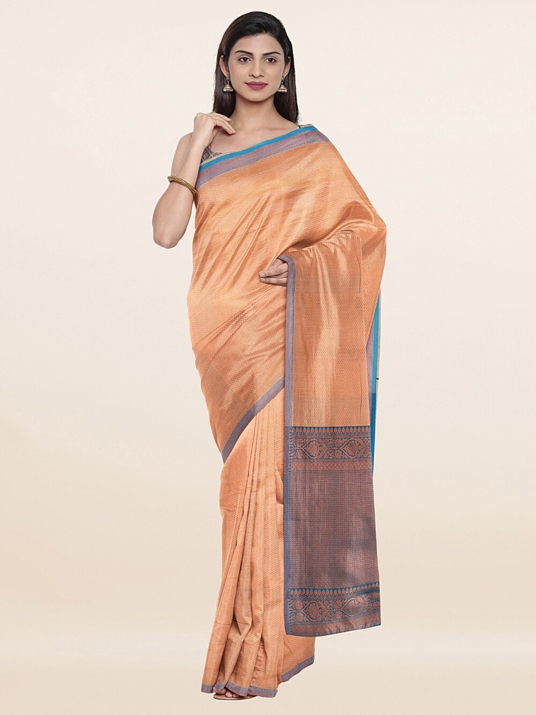 

Pothys Cream-Coloured & Gold-Toned Floral Zari Art Silk Saree