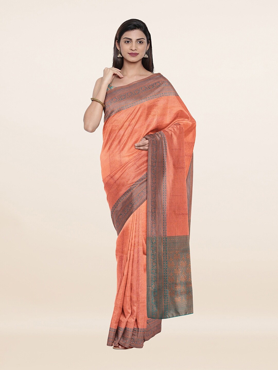 

Pothys Pink & Grey Ethnic Motifs Zari Art Silk Saree