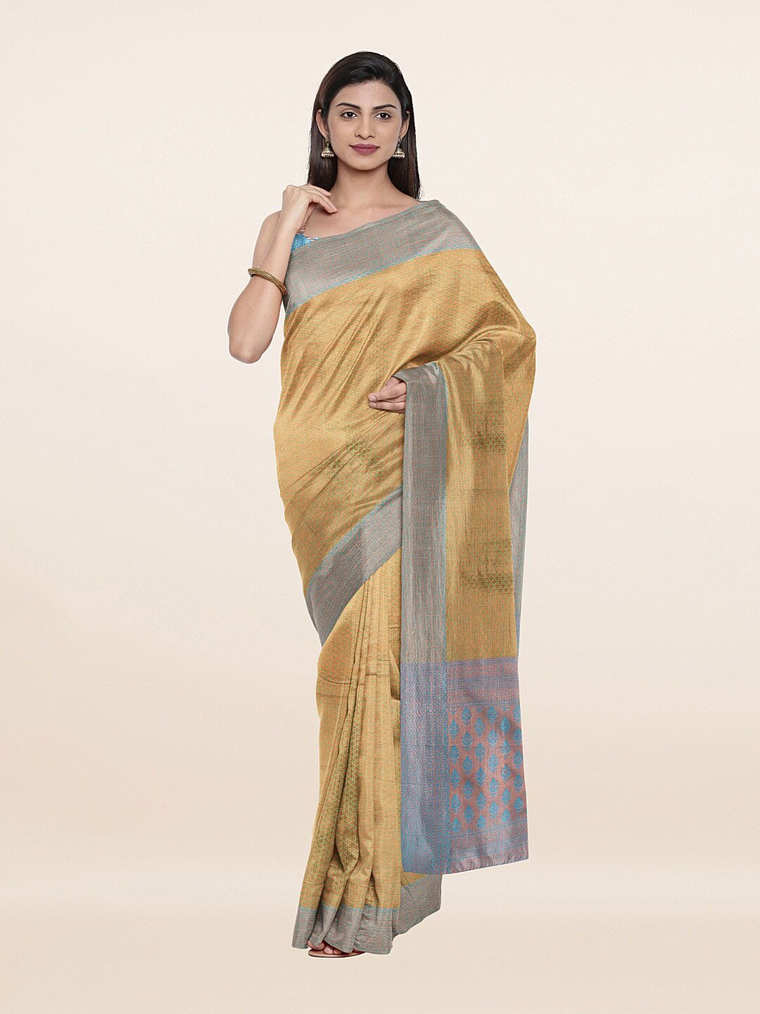 

Pothys Green & Blue Floral Zari Art Silk Saree